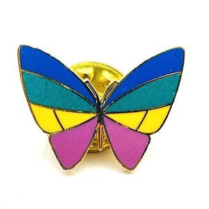 Butterfly Enamel Lapel Pin Multi Color Gold Tone Made In Taiwan Signed SIMCO